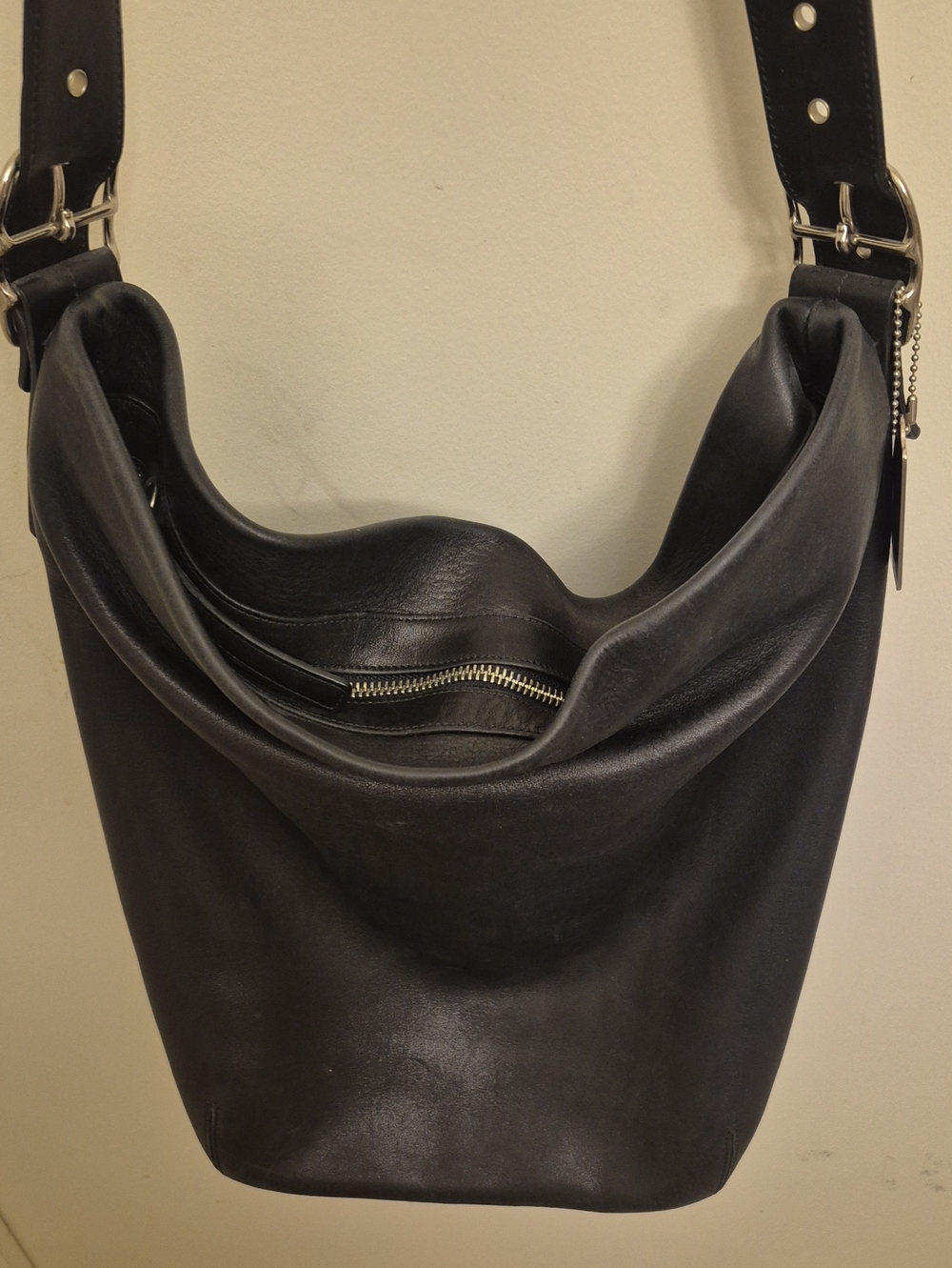 Coach Black Leather Hobo Shoulder Bag with Silver Hardware